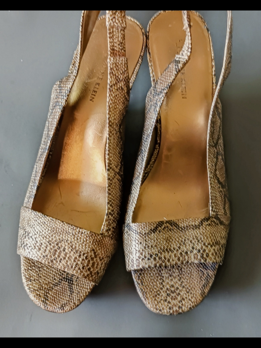 Anne Klein Metallic Snake-Print Slingback Heels New Worn